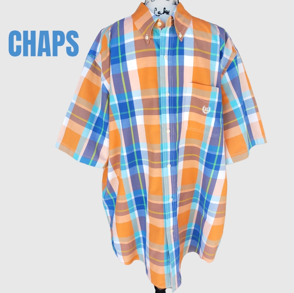 Chaps Orange & blue plaid shirt